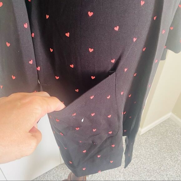 NWT Plush Apparel Black Robe Pink Hearts Extra Soft Fleece XS With Scrunchie - Picture 6 of 13